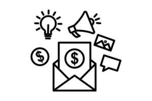 Email Marketing icon. include envelope icon, light bulb, megaphone, chat, picture. icon related to digital marketing. Line icon style design. Simple vector design editable