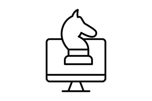marketing strategy icon. Monitor screen with chess horse. icon related to strategy, digital marketing. Line icon style design. Simple vector design editable
