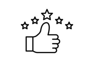 customer satisfaction icon. thumb with 5 star. icon related to high grade, client recommend, feedback, digital marketing. Line icon style design. Simple vector design editable