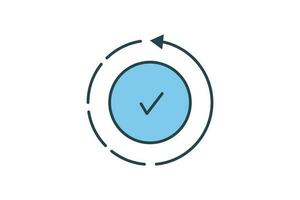 In Progress Icon. Check mark inside the circle. icon related to Process. Flat line icon style design. Simple vector design editable