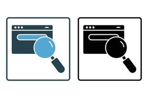 search engine icon. Magnifying glass with search bar. Solid icon style design. Simple vector design editable