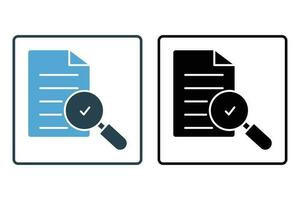 Traceability icon. Magnifying glass with document. icon related to Find, Search. Solid icon style design. Simple vector design editable