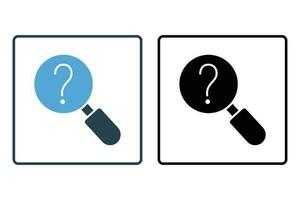 Question Icon with Magnifying Glass. help search. Solid icon style design. Simple vector design editable