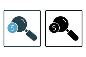 Paid search icon. search icon with dollar money. Solid icon style design. Simple vector design editable