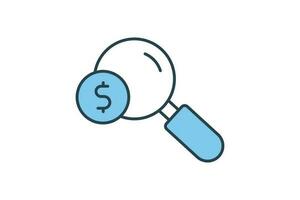 Paid search icon. search icon with dollar money. Flat line icon style design. Simple vector design editable