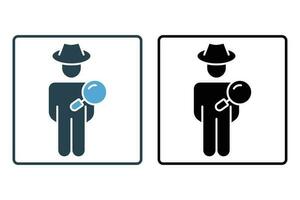 Fraud Detection icon. detector, people and Magnifying glass. Solid icon style design. Simple vector design editable