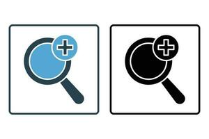 Advanced icon. Magnifying glass, search, plus sign. Solid icon style design. Simple vector design editable