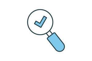 Find icon. Search, Magnifying glass with check mark. Flat line icon style design. Simple vector design editable