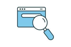 search engine icon. Magnifying glass with search bar. Flat line icon style design. Simple vector design editable