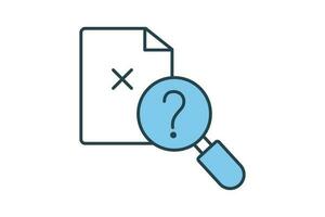 no result data icon. not found, magnifying glass with document. icon related to Find, Search. Flat line icon style design. Simple vector design editable