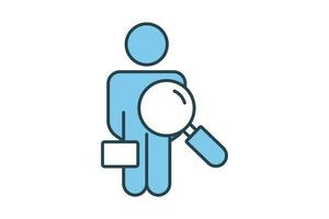 Find employee icon. Magnifying glass with man. Flat line icon style design. Simple vector design editable