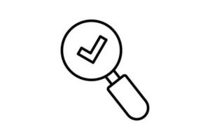 Find icon. Search, Magnifying glass with check mark. Line icon style design. Simple vector design editable