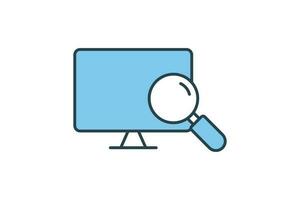 Screen and Magnifying Glass icon. icon related to Find, Search. Flat line icon style design. Simple vector design editable