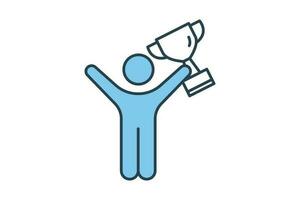 Winner icon. Man holding trophy cup. icon related to celebration, winner, success, reward. Flat line icon style design. Simple vector design editable