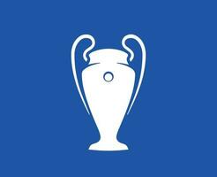 Champions League Trophy White Symbol Logo Abstract Design Vector Illustration With Blue Background