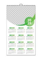 pared calendario 2025, pared calendario diseño modelo para 2025, minimalista, limpio, y elegante diseño calendario para 2025,pared calendario modelo diseño vector