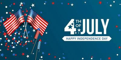 4th of july banner design with usa flag and rocket illustration vector