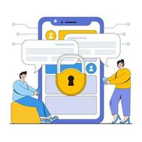 Secure communication vector illustration concept with characters. Encrypted messaging, private conversations, secure chat app. Modern flat style for landing page, web banner, infographic, hero images