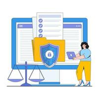 Data privacy regulations vector illustration concept with characters. Compliance standards, privacy laws, data protection guidelines. Modern flat style for landing page, web banner, infographics