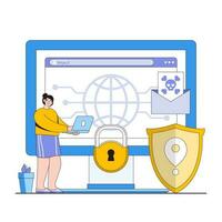 Safe online navigation vector illustration concept with characters. Web browsing security, phishing prevention, safe website usage. Modern flat style for landing page, web banner, infographics