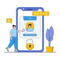 Digital identity verification vector illustration concept with characters. Identity authentication, secure verification process, trusted identities. Modern flat style for landing page, infographic