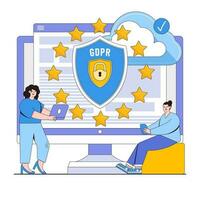 datos intimidad conformidad vector ilustración concepto con caracteres. gdpr cumplimiento, datos proteccion regulaciones, usuario intimidad derechos. moderno plano estilo para aterrizaje página, web bandera, infografia