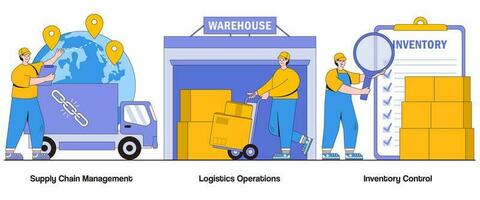 Supply Chain Management, Logistics Operations, Inventory Control Concept with Character. Efficient Supply Chain Abstract Vector Illustration Set. Streamlined Operations Metaphor