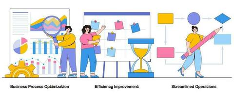 Business Process Optimization, Efficiency Improvement, Streamlined Operations Concept with Character. Process Improvement Abstract Vector Illustration Set. Workflow Automation Metaphor