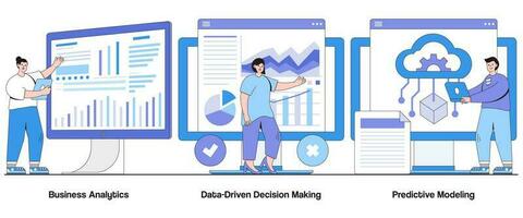 negocio analítica, basado en datos decisión haciendo, profético modelado concepto con personaje. datos análisis resumen vector ilustración colocar. perspectivas extracción, datos visualización metáfora