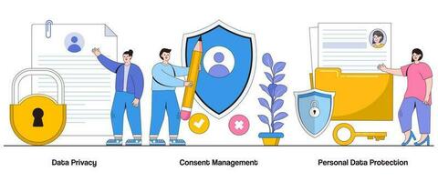 Data Privacy, Consent Management, Personal Data Protection Concept with Character. Privacy Compliance Abstract Vector Illustration Set. Consent Handling Metaphor