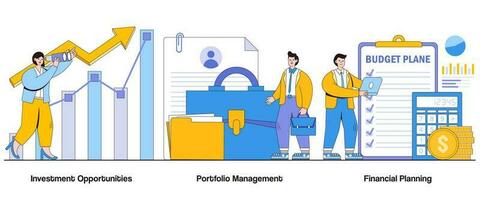 Investment Opportunities, Portfolio Management, Financial Planning Concept with Character. Wealth Management Abstract Vector Illustration Set. Asset Allocation, Risk Management, Financial Growth