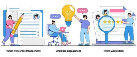 Human Resources Management, Employee Engagement, Talent Acquisition Concept with Character. Workforce Optimization Abstract Vector Illustration Set. Performance Management, Career Development