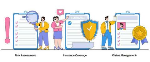 Risk Assessment, Insurance Coverage, Claims Management Concept with Character. Insurance Services Abstract Vector Illustration Set. Coverage Options, Loss Prevention, Financial Protection Metaphor