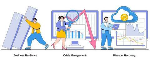 negocio resiliencia, crisis gestión, desastre recuperación concepto con personaje. negocio continuidad resumen vector ilustración colocar. riesgo mitigación, adaptabilidad, Operacional estabilidad metáfora