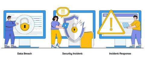 datos incumplimiento, seguridad incidente, incidente respuesta concepto con personaje. la seguridad cibernética resumen vector ilustración colocar. protocolos administración metáfora