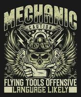 T shirt design mechanic caution flying tools and offensive language likely vector