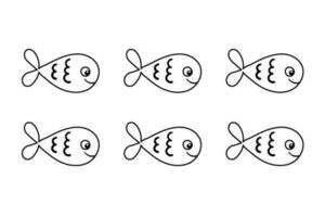 Vector set of sea fish cartoon illustration on white background. Flat simple aquarium fish icon