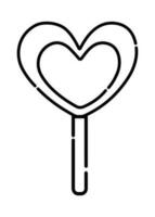 Lollipop heart black and white vector line icon