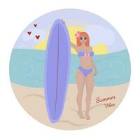 Redhead woman with a sailboard colorful illustration vector