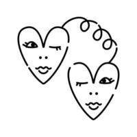 Woman love and friendship sign of two woman faces, vector black line icon