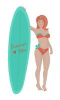 Redhead woman with a sailboard colorful illustration vector