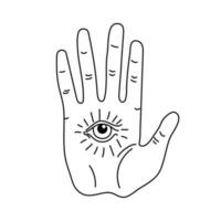 Hand with an all-seeing eye . vector