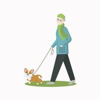 Elderly woman are walking with a pet. vector