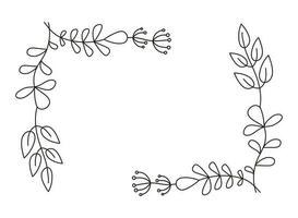 Frame, border. Floral ornament. Flowers sketch, doodle. Contour Drawing.  Vector illustration on white isolated background.