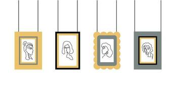 Portrait. Line Art Style. Photo frame set. Vector illustration, background white isolated.