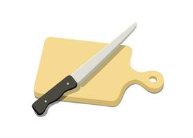 Chef's knife on a wooden board. Cooking, kitchen tool. Vector graphics, isolated background.