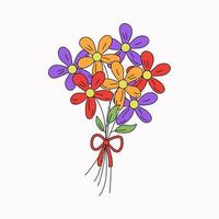 A bouquet of flowers.  Doodle style, outline drawing. Cartoon flowers, daisies.  Vector illustration on white isolated background.