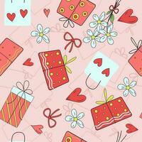 Pattern seamless doodle style gifts in boxes. Gift wrapping holiday gifts. Vector background.