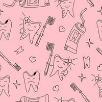 Teeth cleaning. Teeth, Brushes, Germs, Health Protection , Dental Care. Pattern Seamless. Drawings , sketch. Vector background.