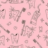 Teeth cleaning. Teeth, Brushes, Germs, Health Protection , Dental Care. Pattern Seamless. Drawings , sketch. Vector background.